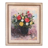 Huile sur toile européenne originale – “Vase” – Signé Willack – Vintage