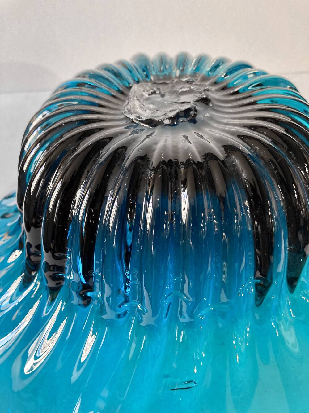 Large blue blown glass fruit bowl