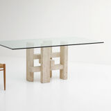 Travertine dining table by Willy Ballez