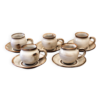 Set of 5 cups and coffee sub-cups Gérard Hofmann Vallauris 60s