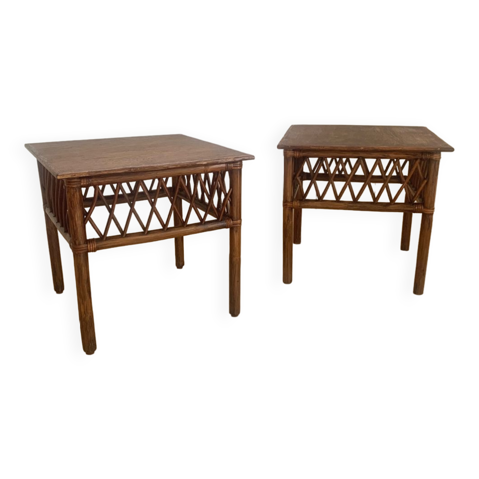 Paire de chevets vintage en rotin