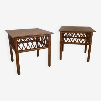 Pair of vintage rattan bedside tables