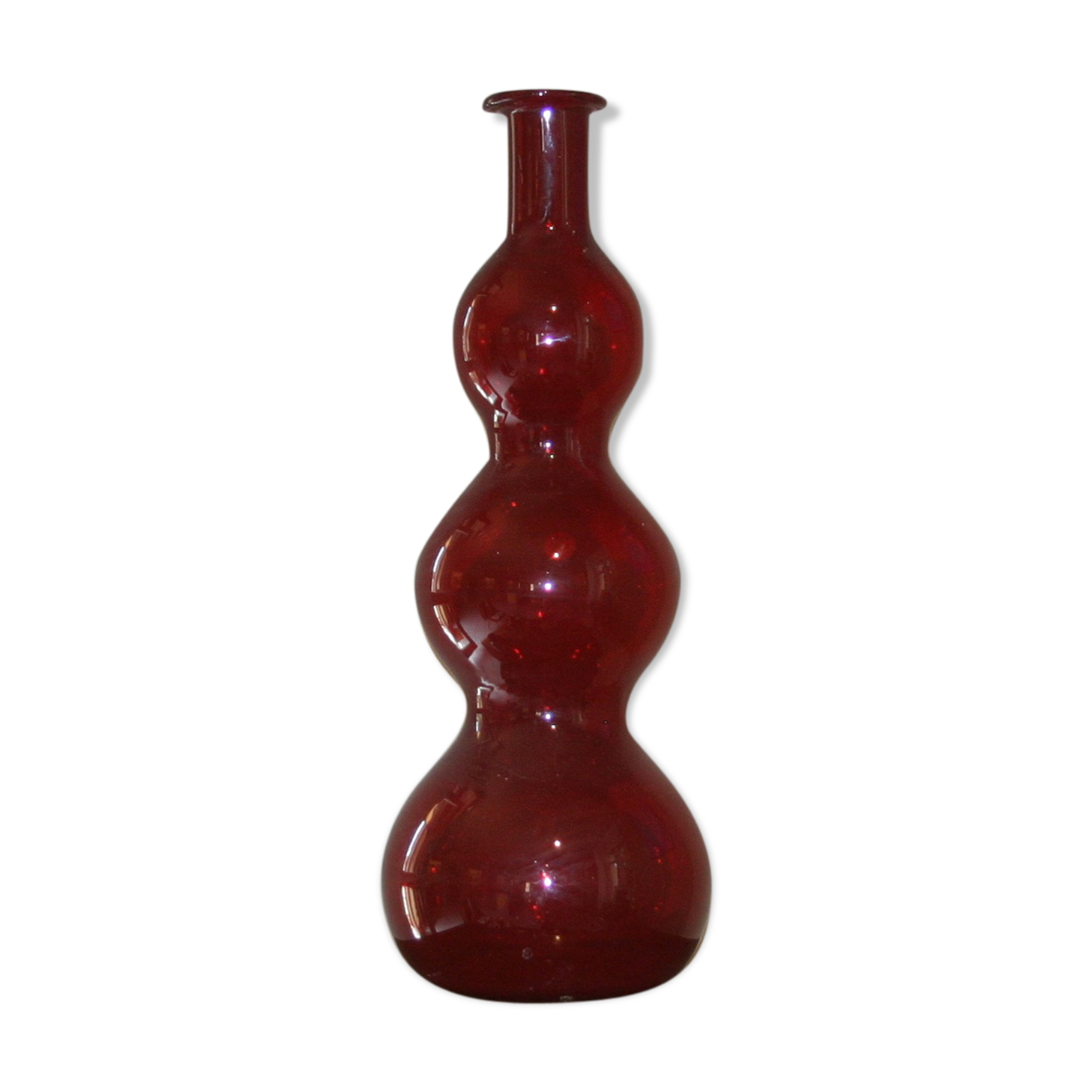 Decorative rounded bottle in red glass, Murano