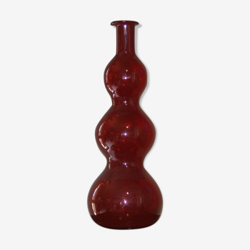 Bouteille arrondie décorative en verre rouge, Murano