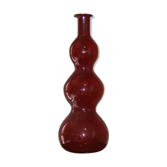 Bouteille arrondie décorative en verre rouge, Murano