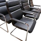 Set of 6 Black leather Thonet chairs