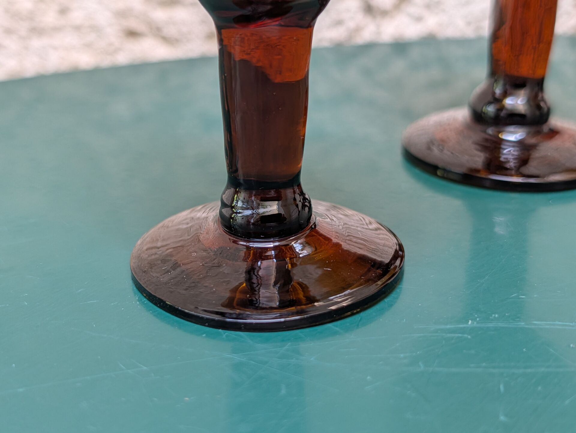 vintage amber footed glasses, 1970s