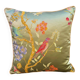 Chinoiserie Bird Cushion Cover, Cream Piped Silk Botanical Pillow