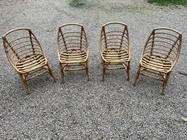 4 chaises boules en rotin vintage
