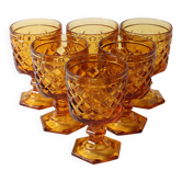 Ensemble de gobelets ambrés vintage : verres à pied italiens Bormioli, années 1970
