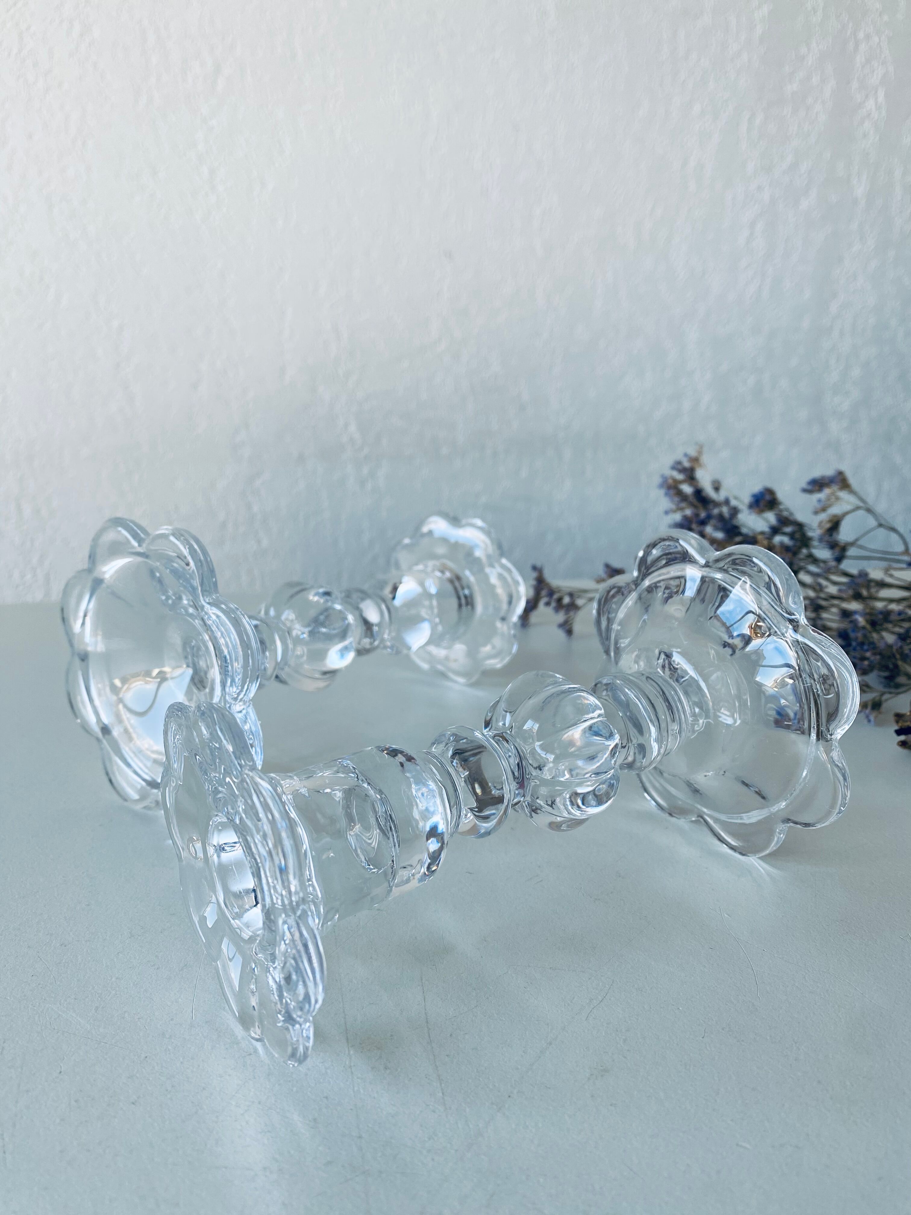 Pair of glass candle holders