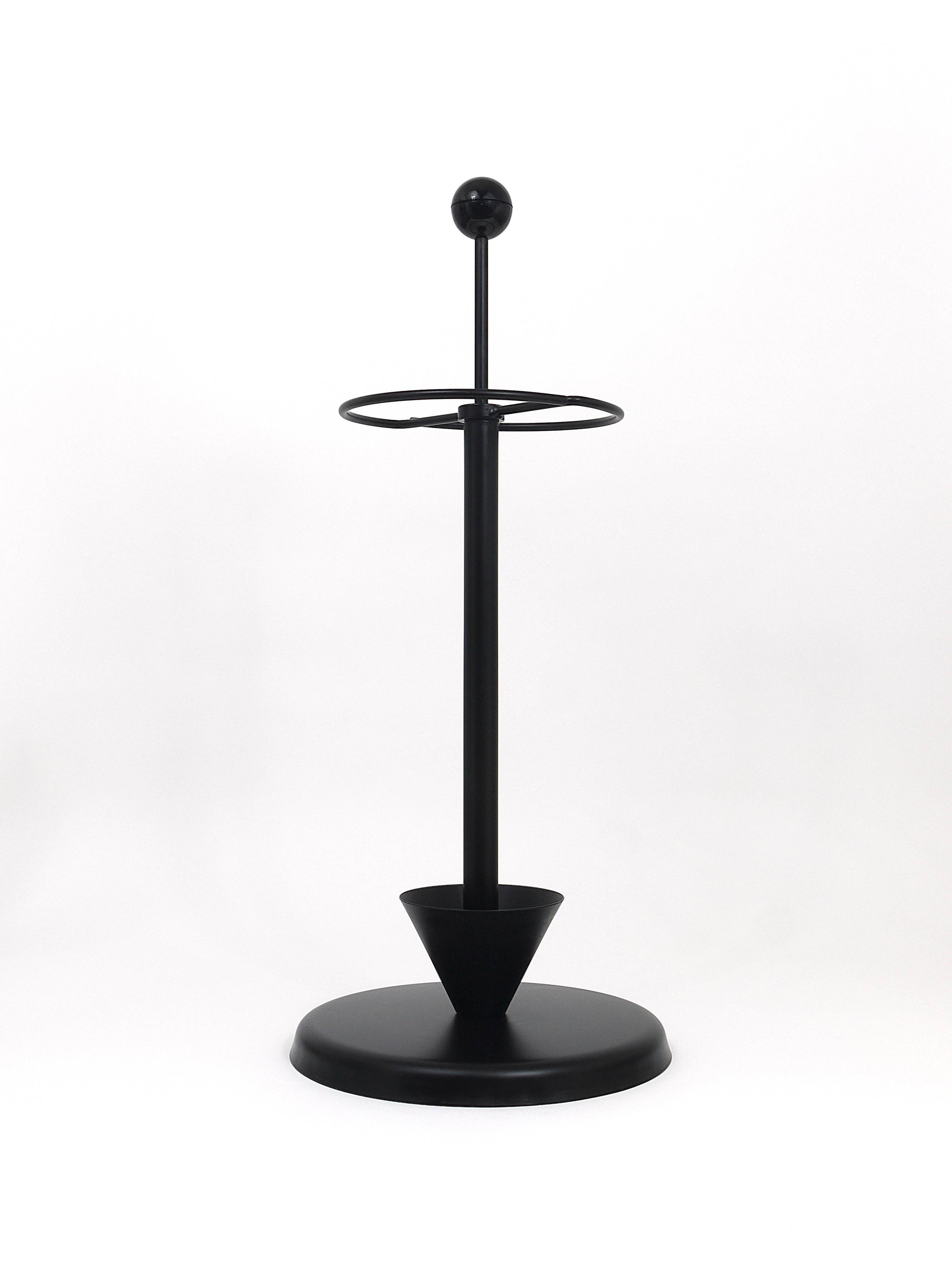 Porte-parapluie noir post-moderne Castiglioni style Memphis, Italie, années 1980