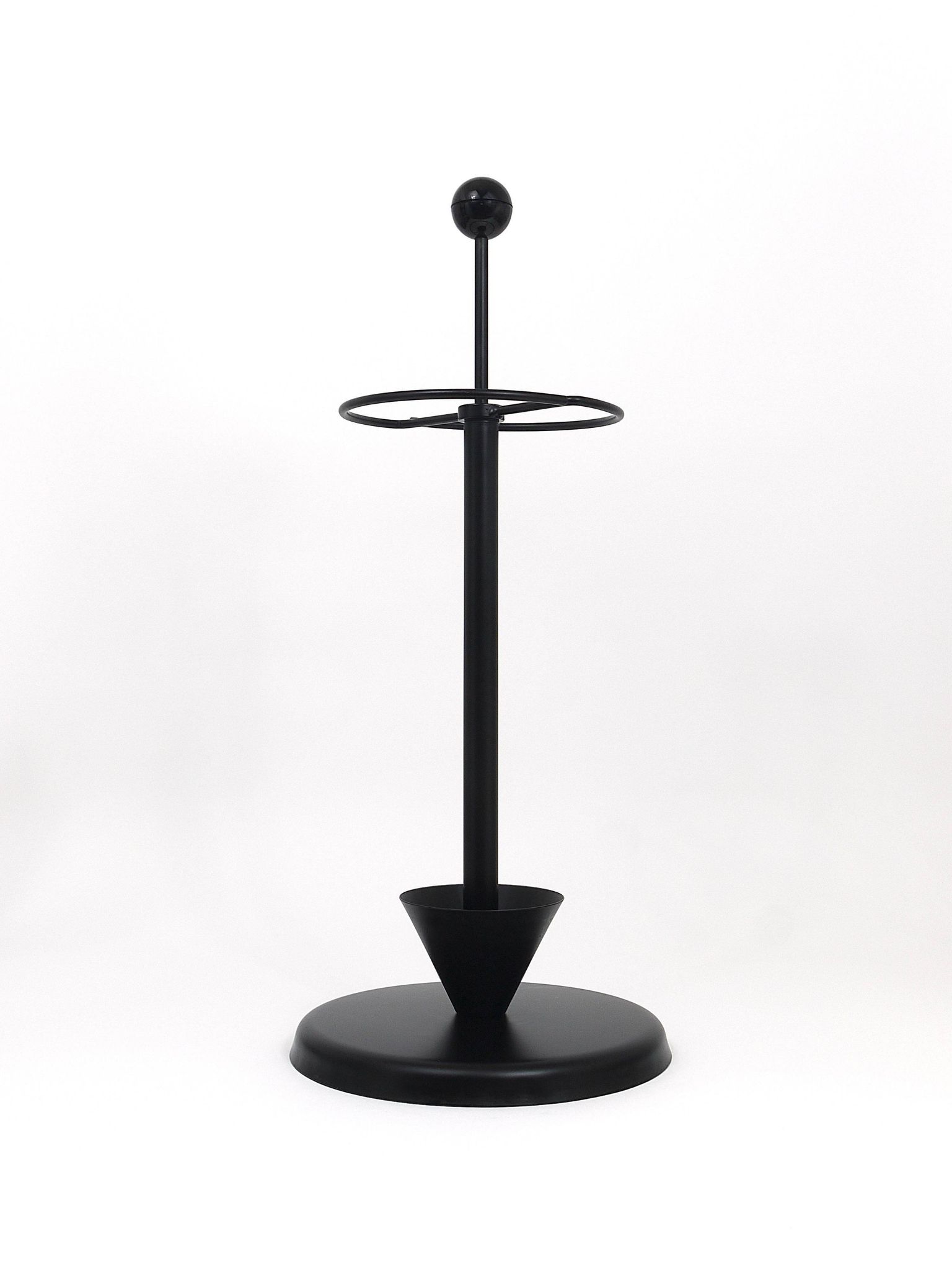 Black post-modern umbrella stand in the style of Castiglioni, Memphis, Italy, 1980s.