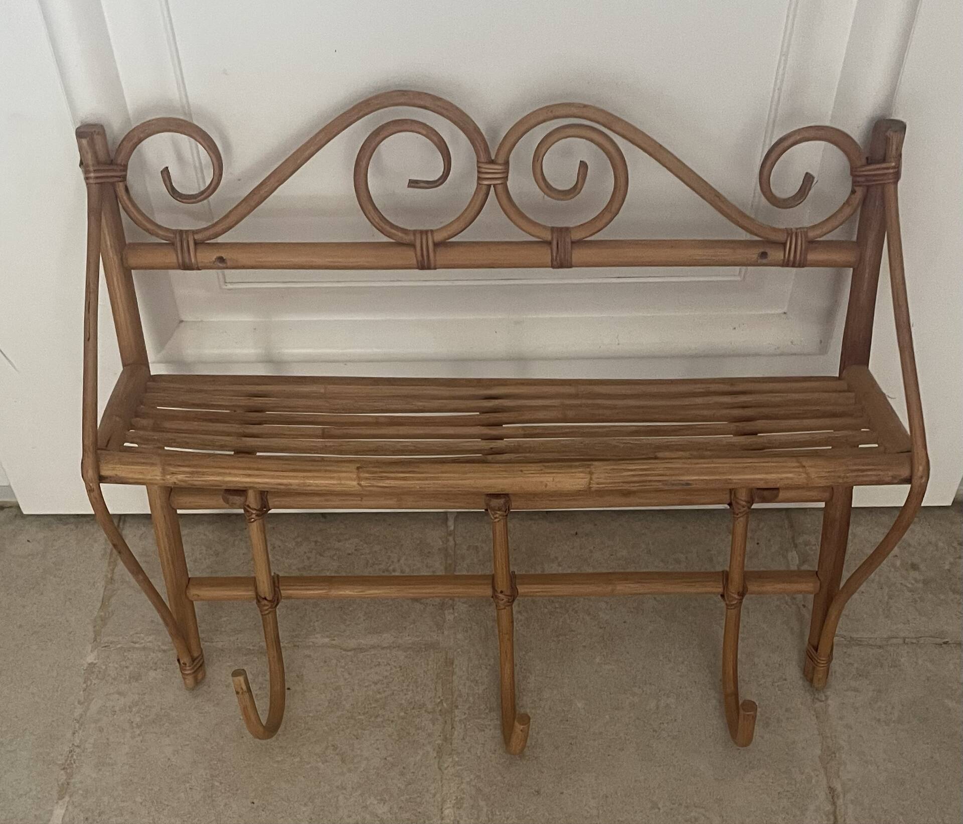 Vintage bamboo and rattan wall coat rack