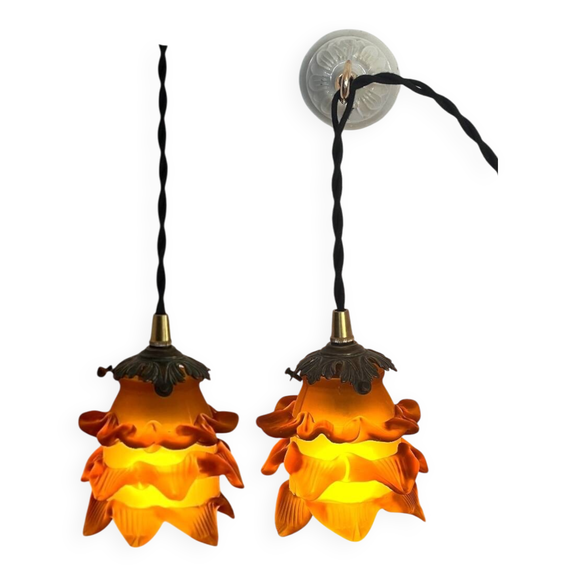 Duo of glass roses on hooks