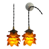 Duo of glass roses on hooks
