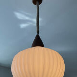 Louis Kalff pendant light in opaline and teak from the 1960s