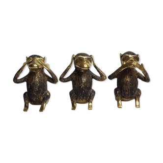 Les 3 singes de la sagesse en laiton patiné 8,5 cm