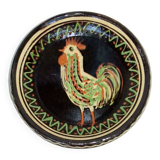 plat ancien terre cuite décor au coq