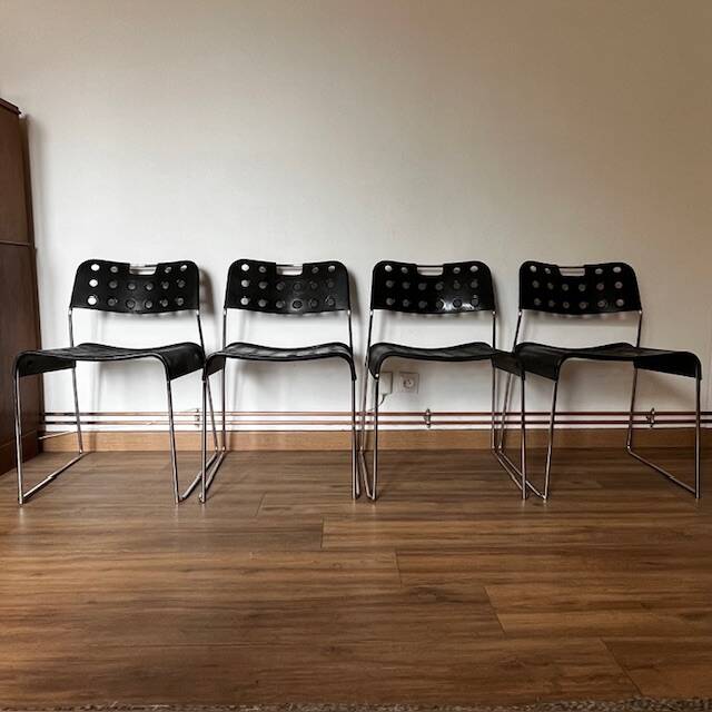 Set of 4 Black Omstak Chairs by Rodney Kinsman for Bieffeplast