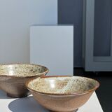 Duo of ceramic bowls interior glazed exterior matt raw earth