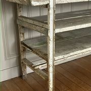 Old workbench, a piece of wooden and metal furniture.