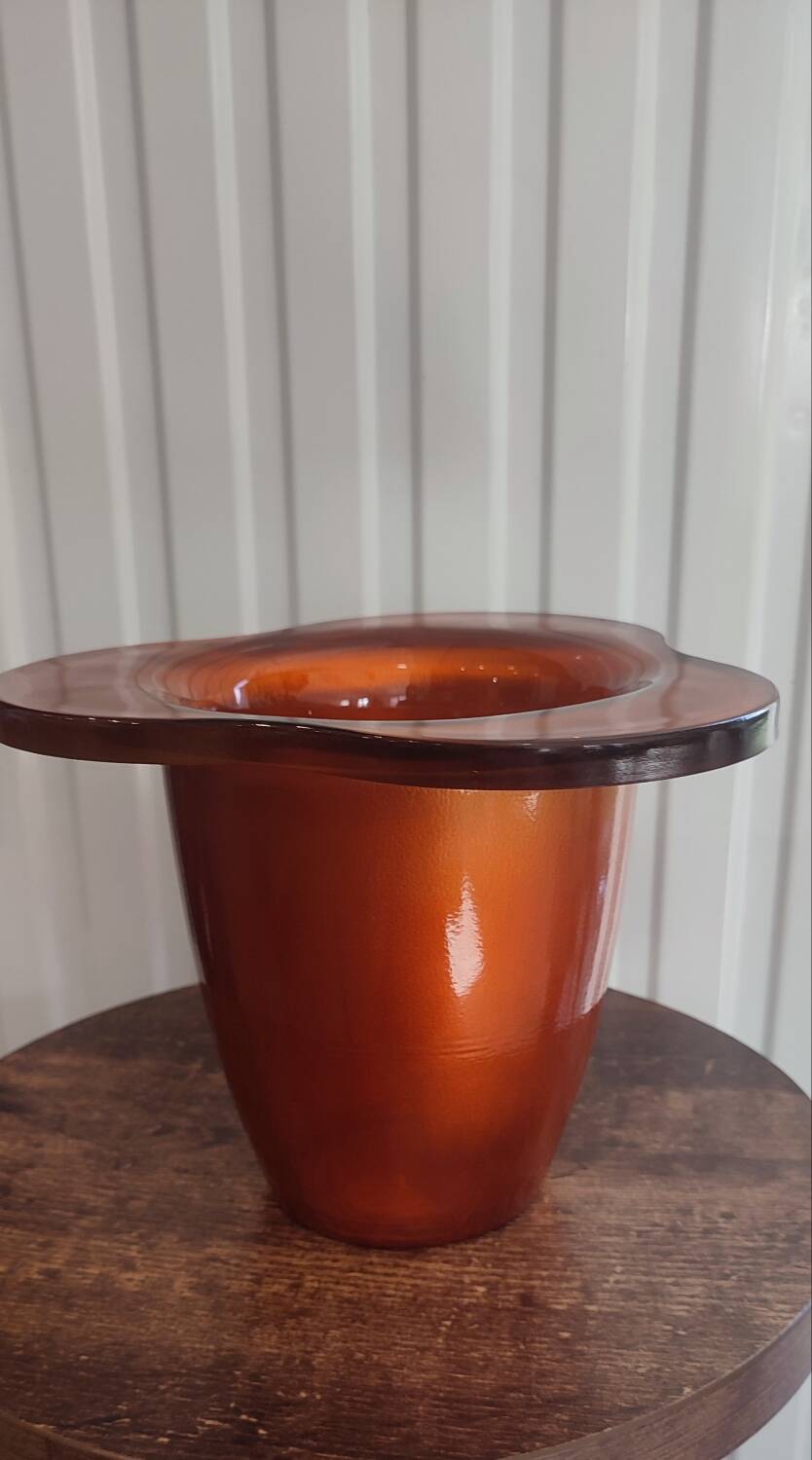 Vintage iridescent orange glass vase, 70s design