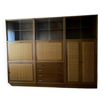 Bookcase in oak and rattan house Redureau 3 modules