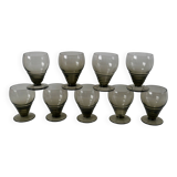 Set of 9 small art deco design liqueur glasses in smoked glass from the 30s and 40s