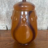 Antique Orange Marbled Glass Jar Pot + Vintage Kitchen Lid #B721
