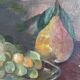 Large vintage original floral still life painting with fruit