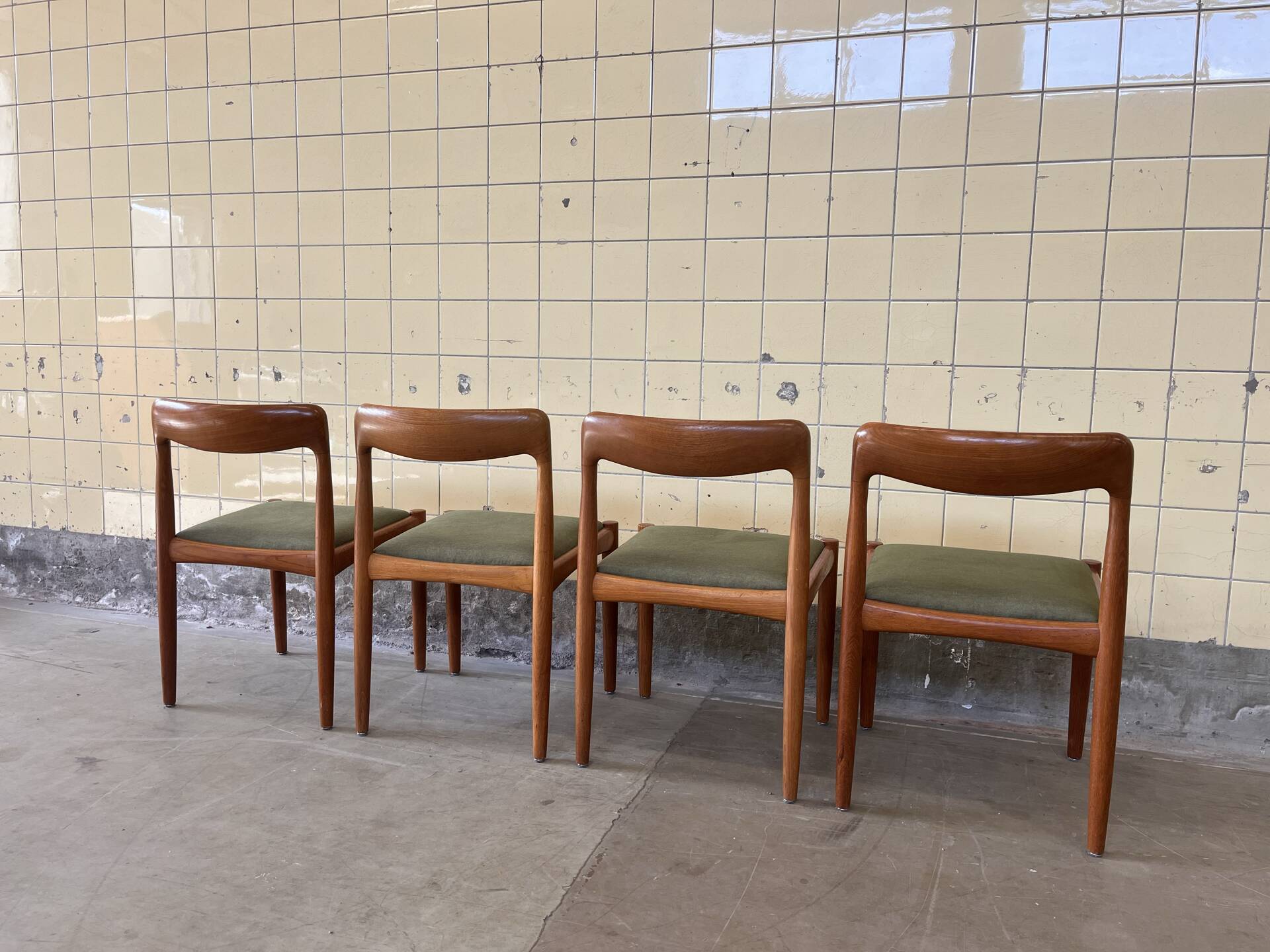 Set of four vintage solid teak dining chairs
