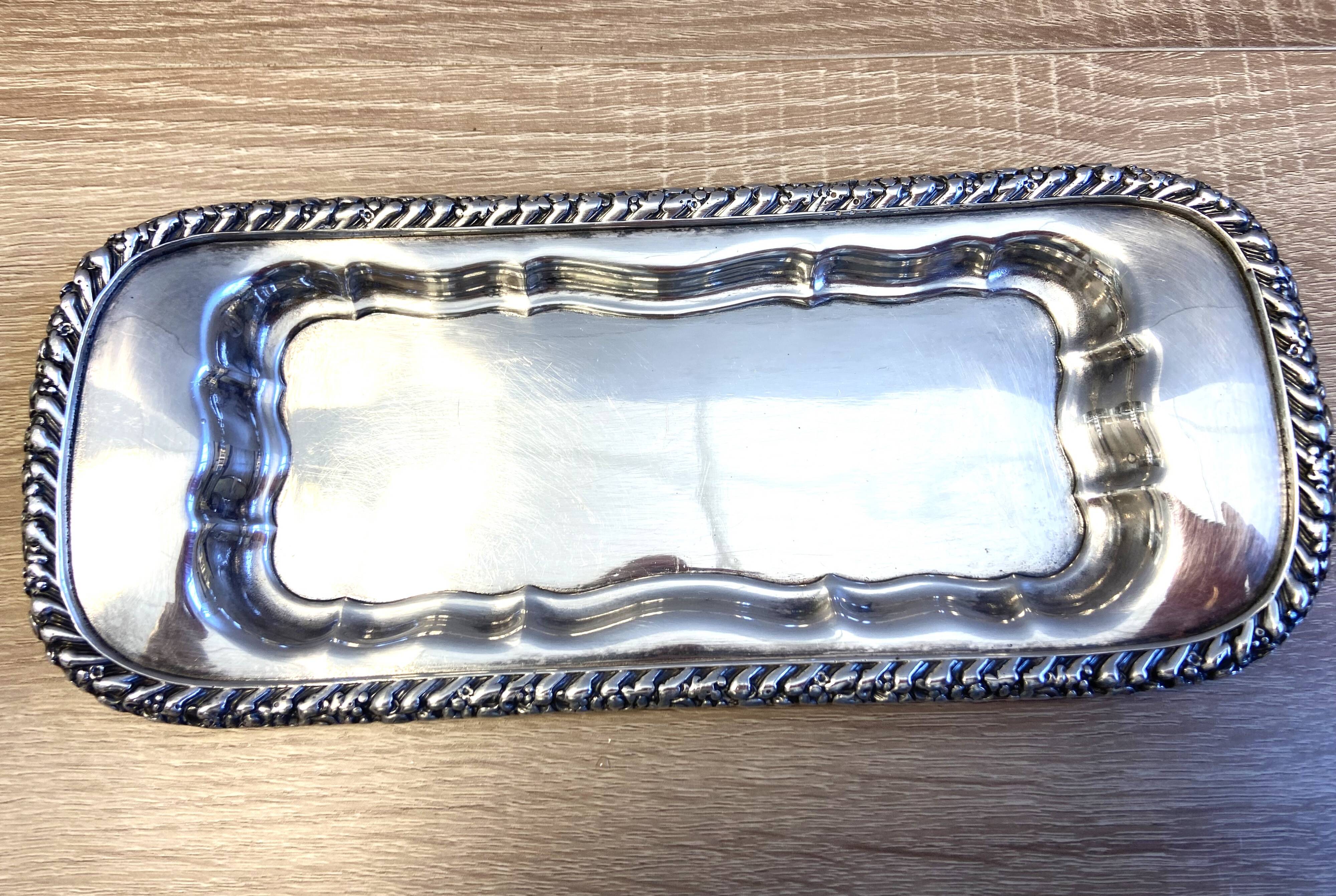 Elegant & Antique Small Tray Letters Louis XVI Style Rocaille Bronze Silver