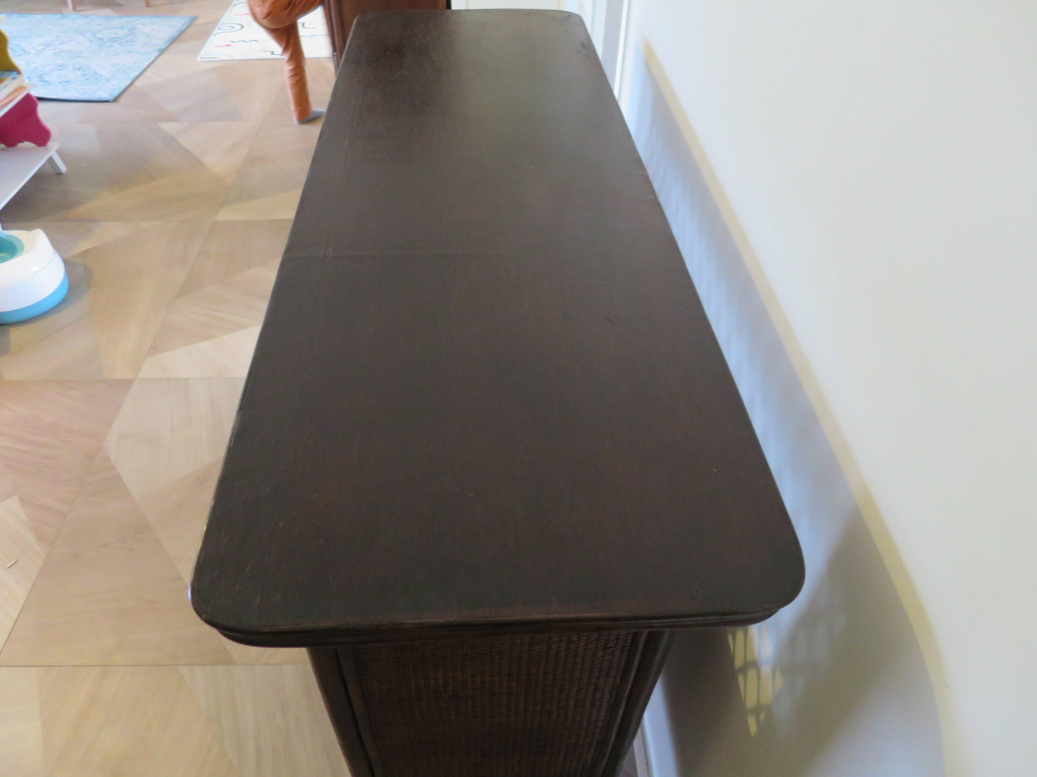 Rare vintage bar cabinet shelf wood woven rattan 80s retro