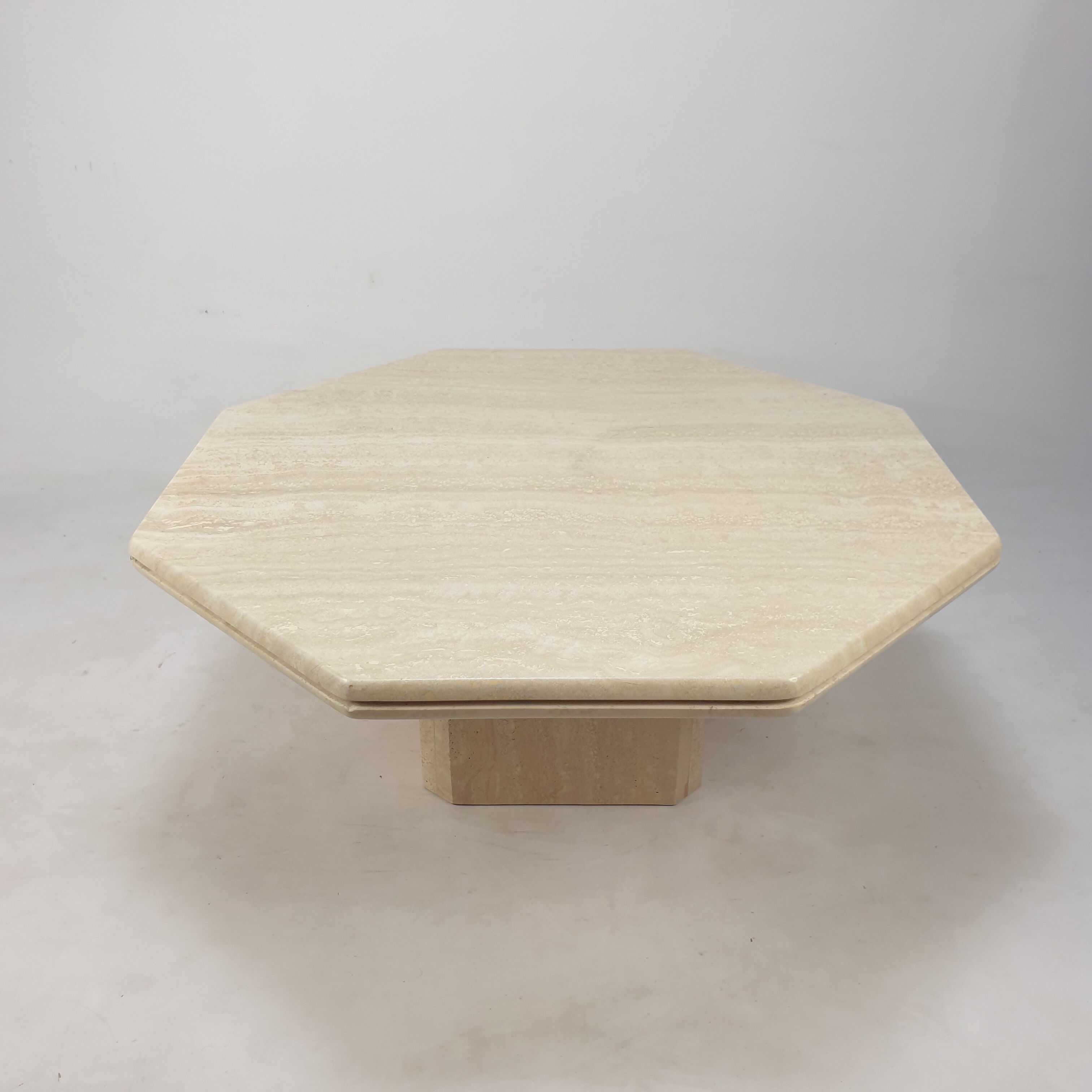 Italian travertine octagon coffee table, 1980