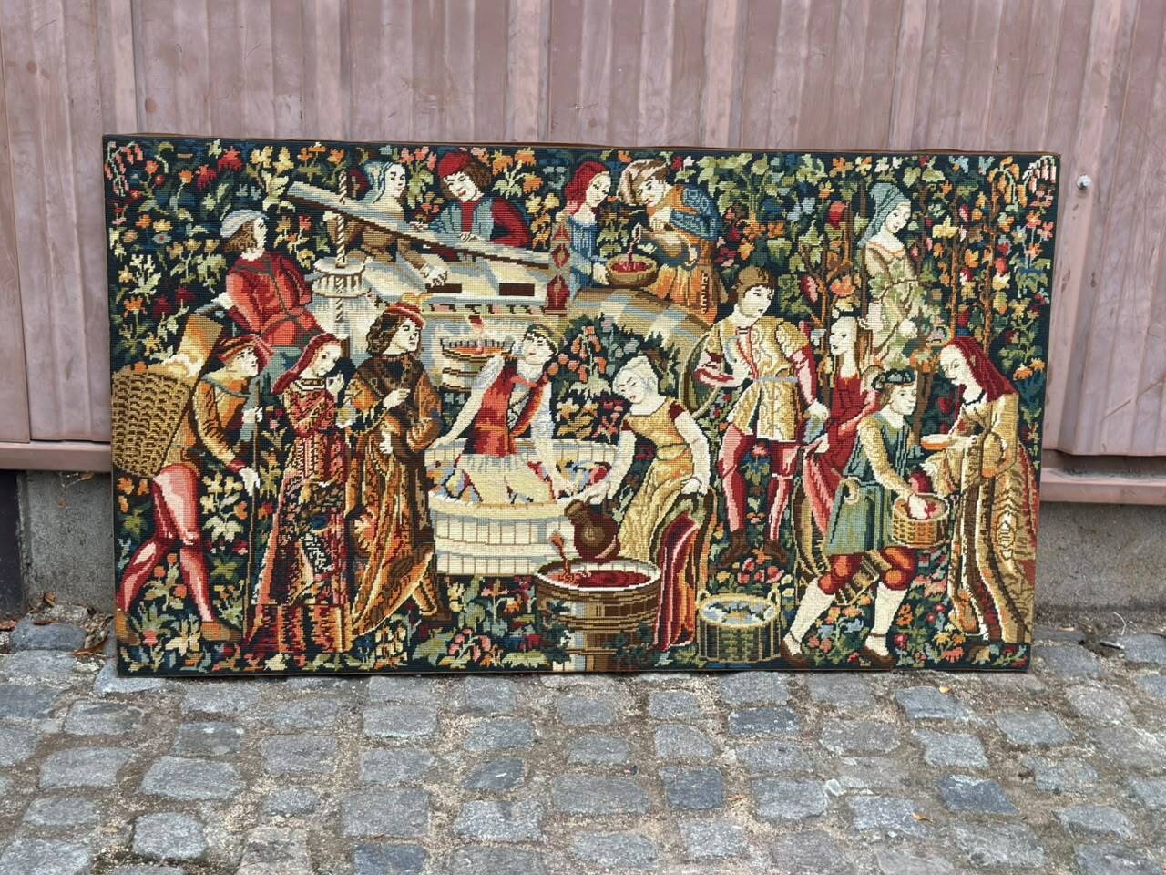 Large medieval wall tapestry "The Grape Harvest" (132x75 cm) 1970