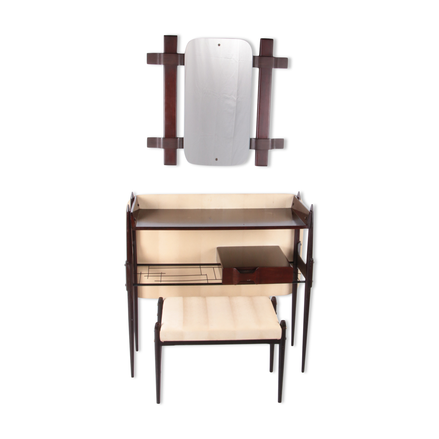 Ico Parisi Wall unit with mirror and stool 1950 Italy