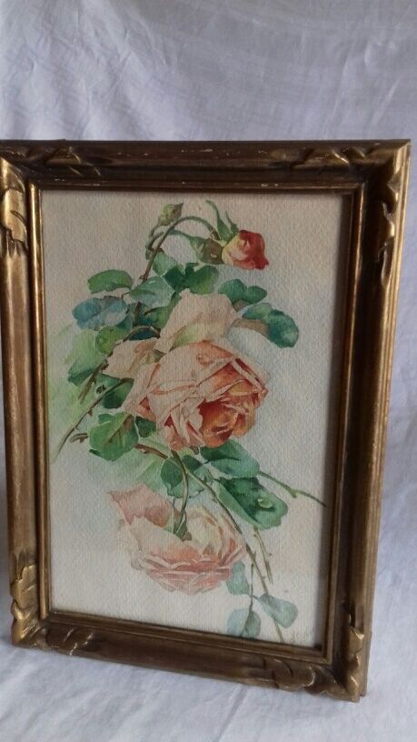Ancient watercolor with rose