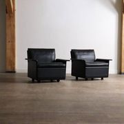 Pair of Dieter Rams Model 620 lounge chairs black leather for Vitsoe 1980s