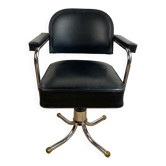 Office chair tilting recliner imitation leather skai black chrome vintage 1950