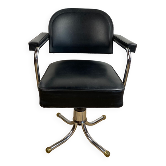 Office chair tilting recliner imitation leather skai black chrome vintage 1950