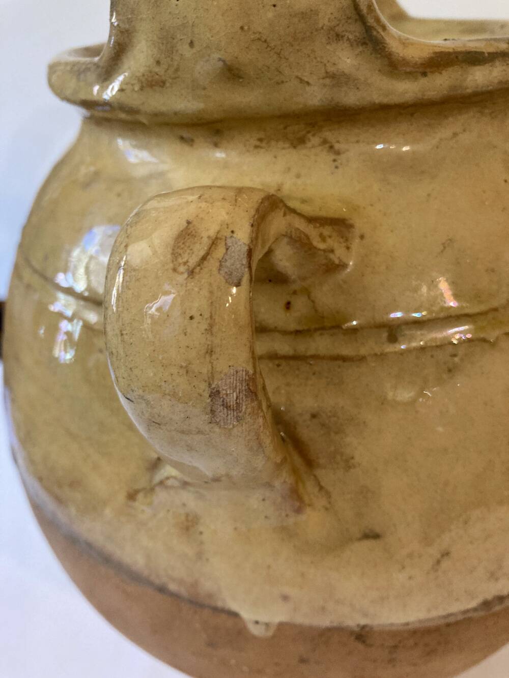 Antique Provençal jug / goat, in yellow glazed terracotta