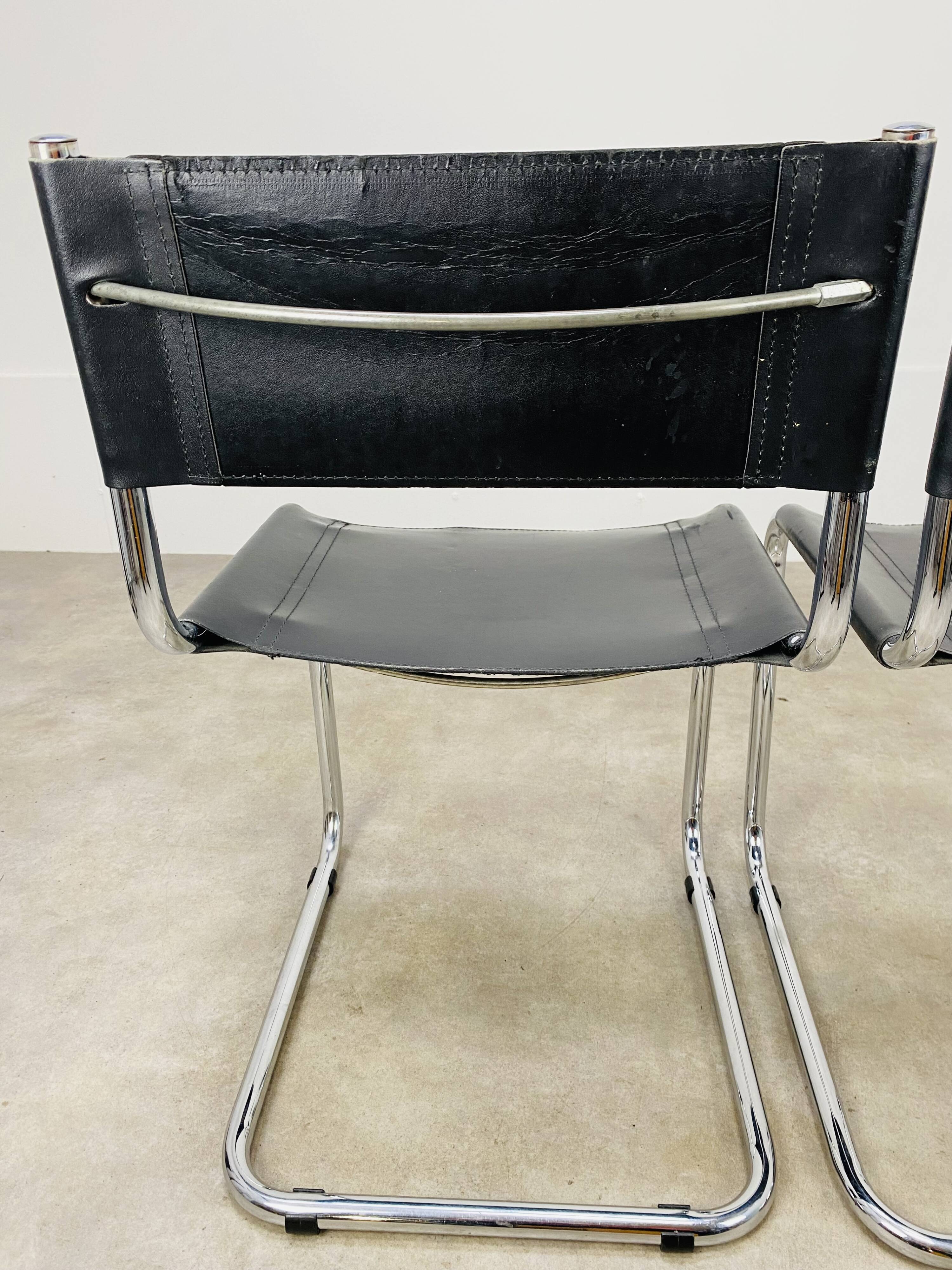 Pair of cantilever chairs imitation leather black and chrome