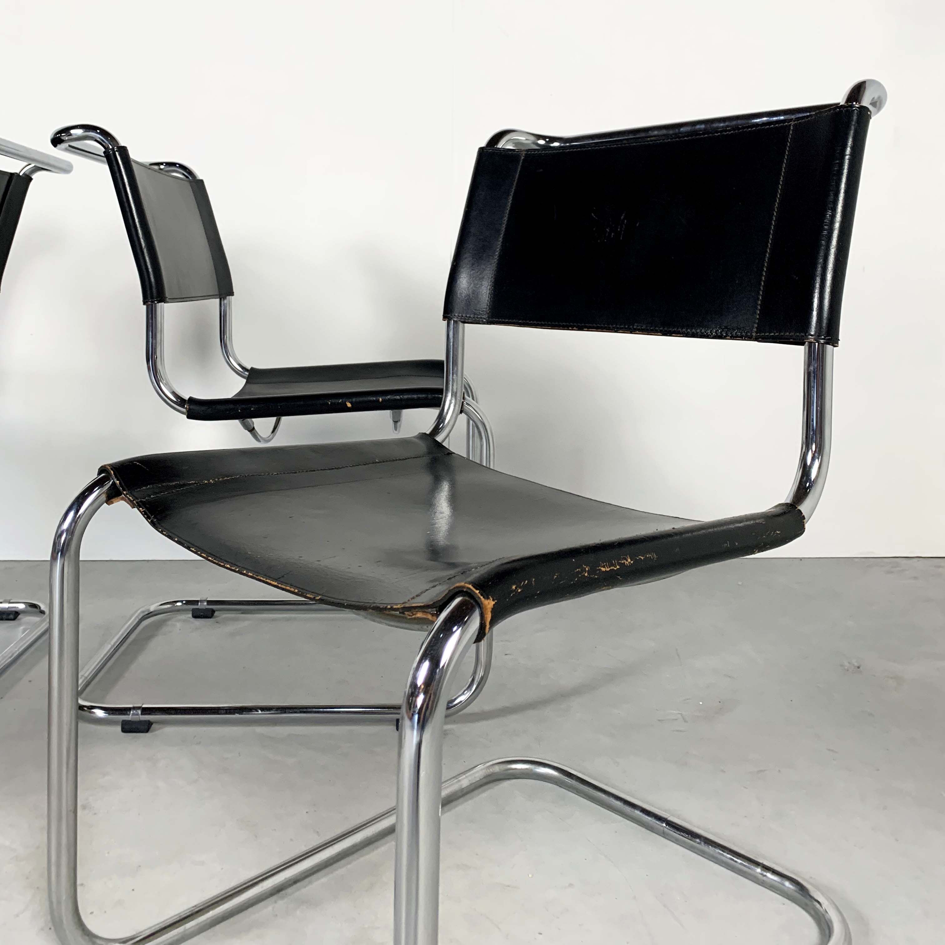 Set of 4 B33 leather chairs by Marcel Breuer, Thonet edition 1930