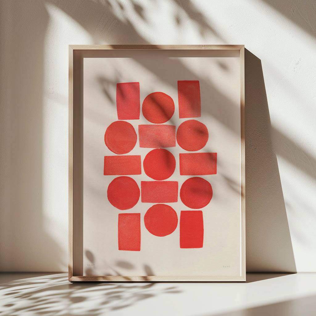 Abstract painting 30x40 geometric illustration in red signed Eawy.