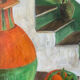 Géométrie du jardin intérieur, huile sur toile signé