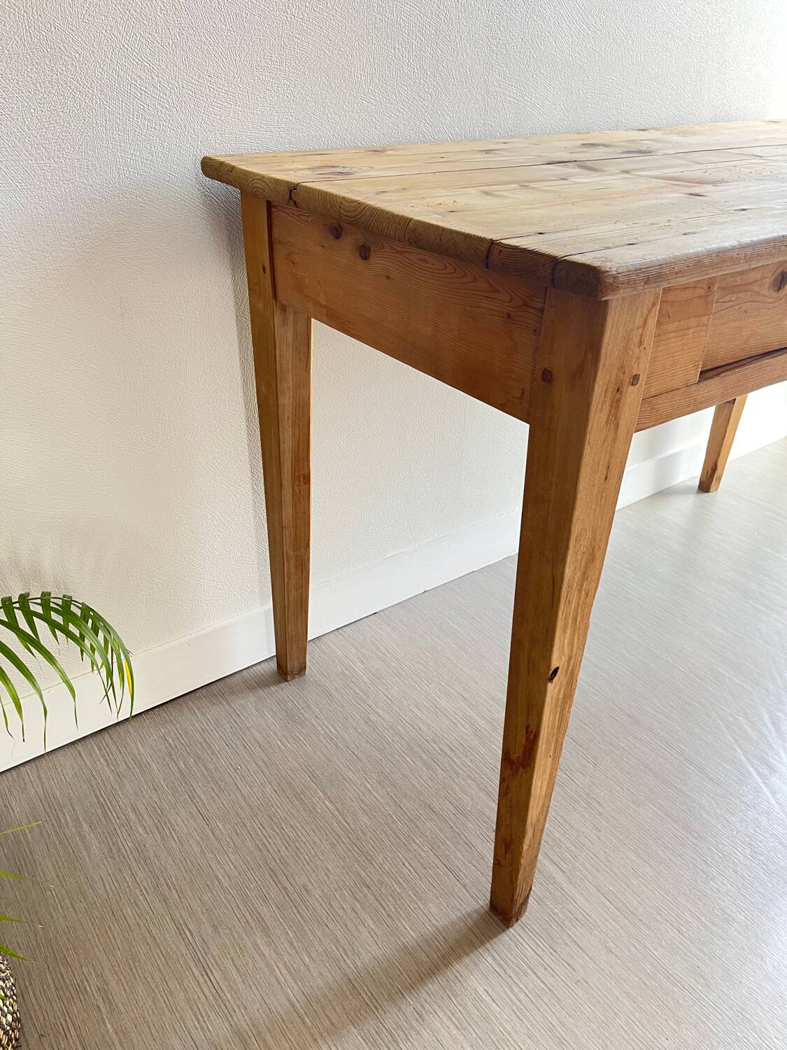 Patinated wooden farmhouse table