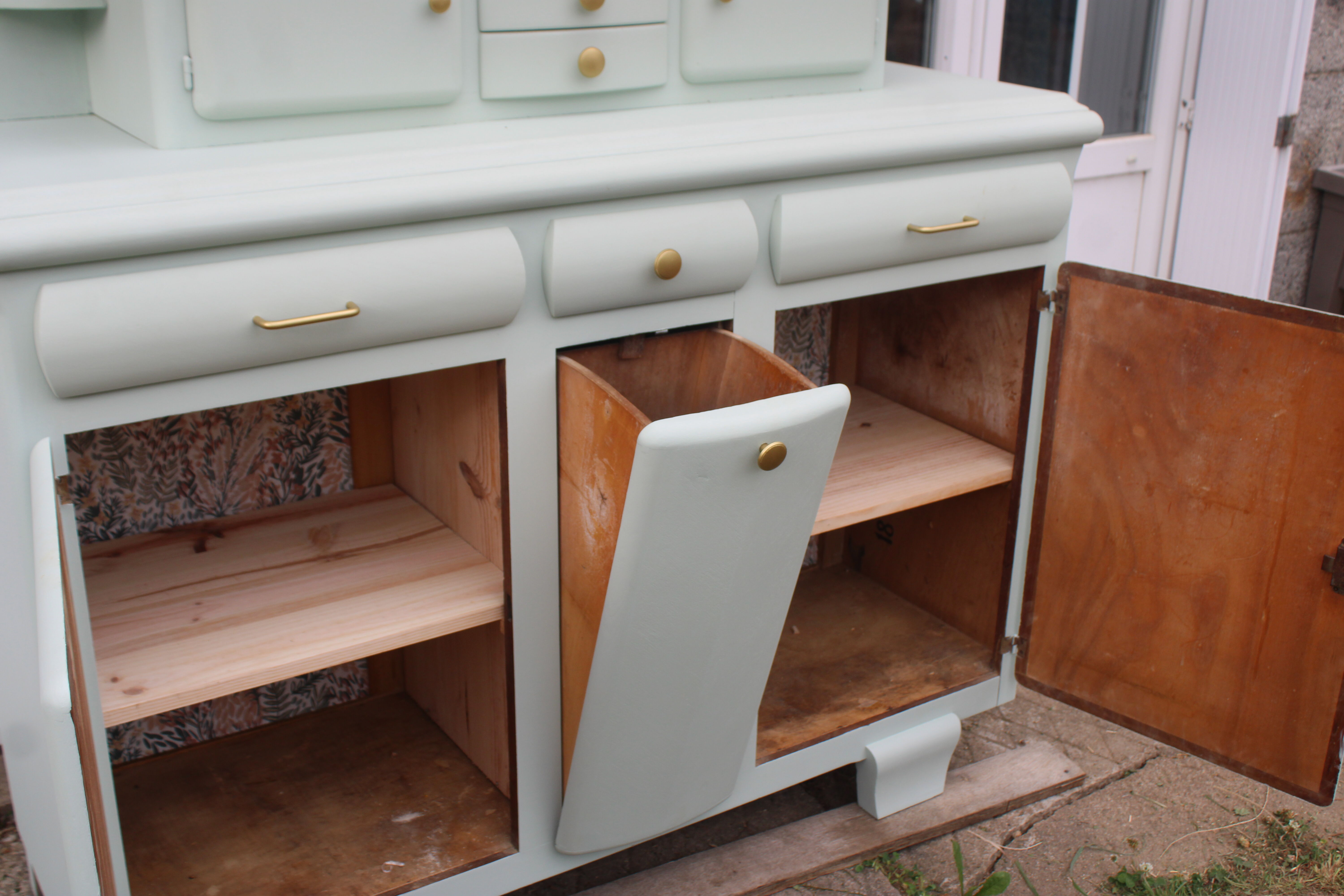 Renovated vintage Mado sideboard – Celadon green & natural cane