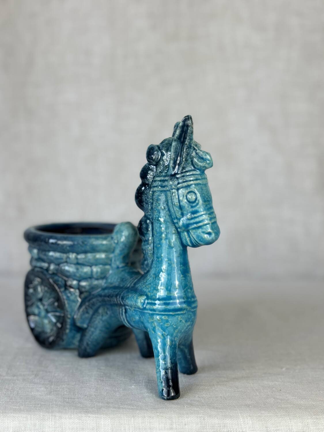 Vintage donkey turquoise blue plant pot / planter