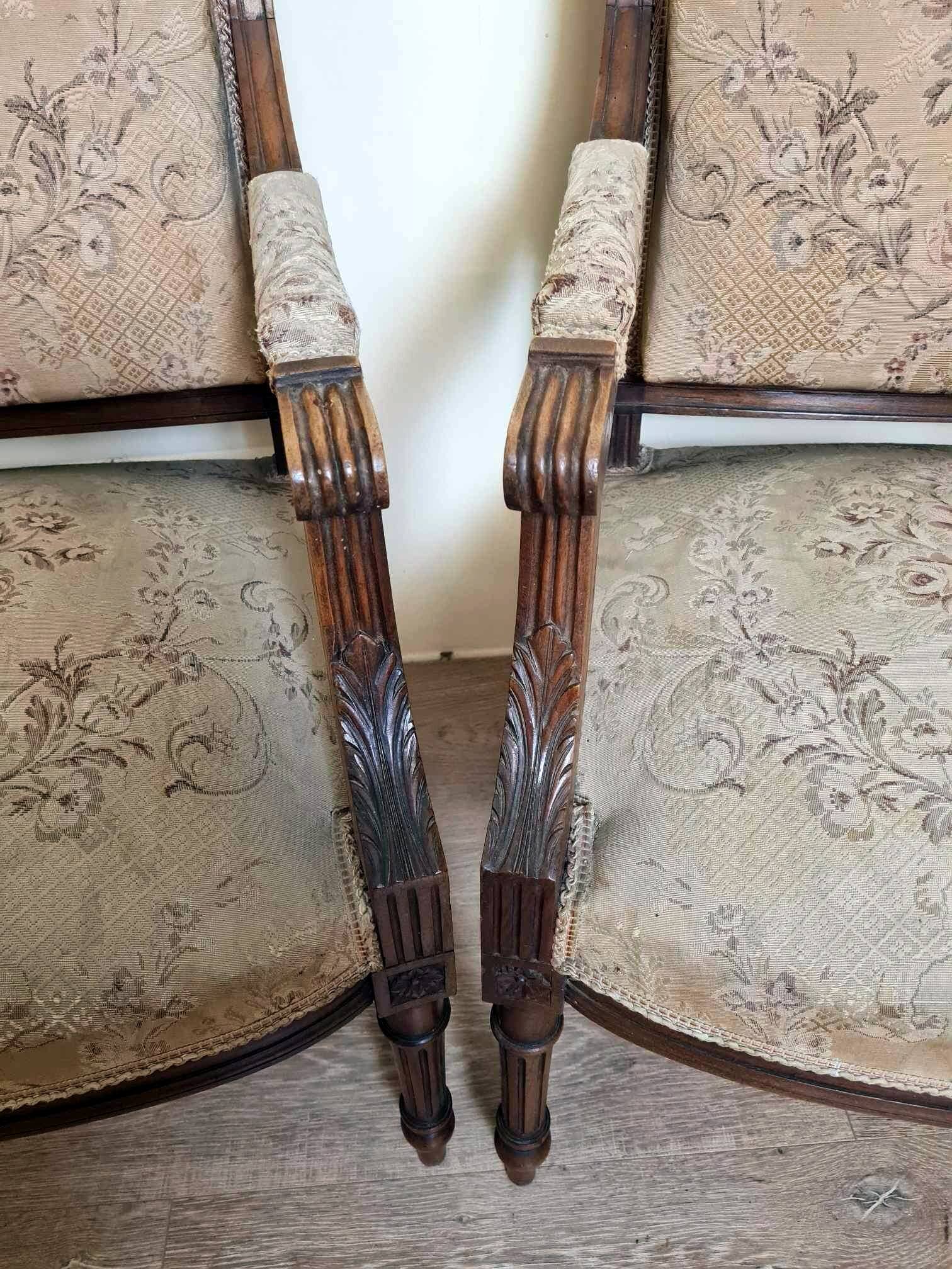 Pair of Louis XVI style queen-style armchairs in richly carved wood